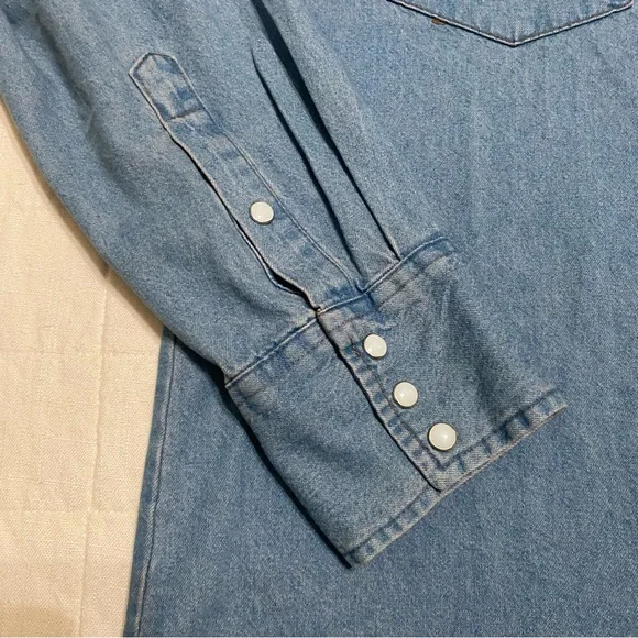 Wrangler Men's Stonewash Cowboy Cut Snap Front Long Sleeve Cotton Shirt Size L - Picture 5 of 15